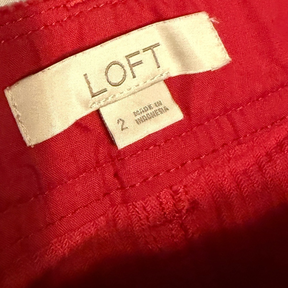 LOFT Red Crimson Corduroy Mini Skirt Belted Cotton Size 2 Cottagecore Preppy - Picture 4 of 5
